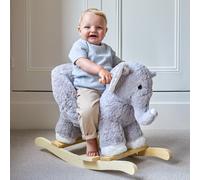 Puggle Plush Wooden Rocking Elephant Seat with Sounds - Grey (12 Months - 3 Years)
