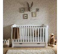 Puggle Prestbury Classic Deluxe Sleigh Cot Bed & Drawer with 10cm Maxi Air Cool Sprung Mattress - Classic White