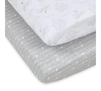 Puggle To The Moon & Back 2-Piece Pure Cotton Jersey Cot Bed Fitted Sheets - White/Grey
