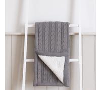 Puggle To The Moon & Back Cable Knit Sherpa Fleece Baby Pram Blanket - Grey