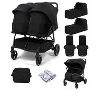 Puggle Urban City Easyfold Twin Double Pushchair with 2 Soft Carrycots, 2 Footmuffs & Bag - Storm Black