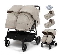 Puggle Urban City Easyfold Twin Double Pushchair with Footmuff & 2 Soft Carrycots - Cashmere