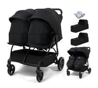 Puggle Urban City Easyfold Twin Double Pushchair with Footmuff & 2 Soft Carrycots - Storm Black