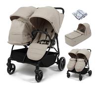 Puggle Urban City Easyfold Twin Double Pushchair With Footmuff & Carrycot - Cashmere