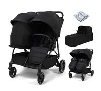 Puggle Urban City Easyfold Twin Double Pushchair With Footmuff & Carrycot - Storm Black