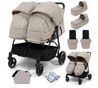 Puggle Urban City Easyfold Twin Pushchair with Covers, 2 Footmuffs, 2 Soft Carrycots & Bag - Cashmere