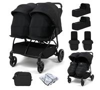 Puggle Urban City Easyfold Twin Pushchair with Covers, 2 Footmuffs, 2 Soft Carrycots & Bag - Storm Black