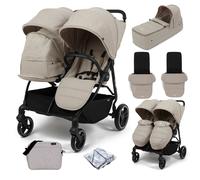 Puggle Urban City Easyfold Twin Pushchair with Covers, 2 Footmuffs, Changing Bag & Soft Carrycot - Cashmere