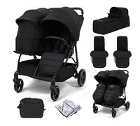 Puggle Urban City Easyfold Twin Pushchair with Covers, 2 Footmuffs, Changing Bag & Soft Carrycot - Storm Black