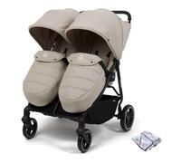Puggle Urban City Easyfold Twin Pushchair with Footmuffs - Cashmere | Lightweight Double Buggy Suitable for Twins with Ultra-Compact Fold, Rain Cover, Reclining Seats & 360° Swivel Wheels