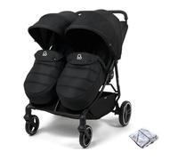 Puggle Urban City Easyfold Twin Pushchair with Footmuffs - Storm Black | Lightweight Double Buggy Suitable for Twins with Ultra-Compact Fold, Rain Cover, Reclining Seats & 360° Swivel Wheels