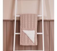 Puggle Vintage Blossom Cable Knit Sherpa Fleece Baby Pram Blanket - Pink