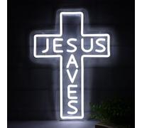 Pugna Jesus Saves Cross Neon Signs for Wall Decor Easter Neon Lights for Bedroom Led Business Signs Suitable for Man Cave Bar Pub Restaurant Christmas Best Gift