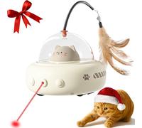 PUGO TOP Automatic Cat Toy with Feather Teaser - Rechargeable Indoor Interactive Kitten Toy for Bored Cats/Kittens, 360° Rotation Light & Smart Sensor, Ideal Pet Gift