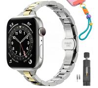 PUGO TOP Stainless Steel Band for Apple Watch Series 11-1/SE, Ultra 3-1 | Compatible with 49/46/45/44/42/41/40/38mm, Jewelry iWatch Bracelet for Women, Dressy Office Metal Strap, Bonus Phone Lanyard