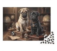 Pugs 1000 Piece Birthday Gift Jigsaw Puzzle Vintage Library Concentration Training Mental Relaxation Home Display Wall Decor 70x50cm/1000pcs