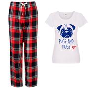 60 Second Makeover Limited Pugs And Hugs Pyjamas Ladies Tartan Trouser Bottoms Pyjama Dog Pyjamas Red