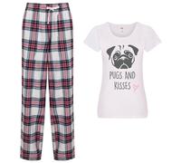 60 Second Makeover Limited Pugs and Kisses Pyjamas Ladies Tartan Trouser Bottoms Pyjama Dog Pyjamas Pink