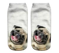 PUGS DESIGN Printed 3D Ankle Socks Low Cut Unisex Cotton Blend Multicolour Sock (Laughing Pug)
