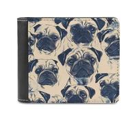 Pugs Dog Heads Pattern Men's Leather Wallet Bifold Purse Card Holder Slim Money Clip Single-Sided Print
