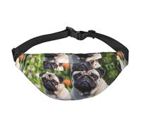 Pugs in the garden Fanny Pack for Men Women Crossbody Waist Bag Everywhere Belt Bag Wallet Hip Bum Bag with Adjustable Strap Casual Chest Bag for Outdoor Hiking Cycling, Black, One Size