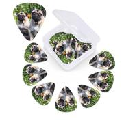 Pugs in the garden Guitar Picks 12 Pack Plectrums with Organizer Box, 3 Different Thickness Includes Thin Medium Heavy Picks