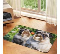 Pugs in The Garden Pet Feeding Mat 30x45cm, Absorbent Dog Mat for Food and Water Bowl, PU Leather Cat Food Mat Waterproof Dog Bowl Mats Quick Dry Pet Placemats-No Stains