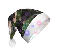 Pugs In The Garden Print Santa Hat With Led Lights, Funny Christmas Hats For Adults For New Year Holiday Party Supplies