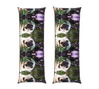 Pugs In The Garden Print Short Plush Body Pillow Cover, Long Pillowcase Breathable And Skin-Friendly With Zipper Hidden