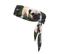 Pugs In The Garden Print Tie Headband For Women Men, Ninja Headbands, Adjustable Moisture Wicking Cooling Headband
