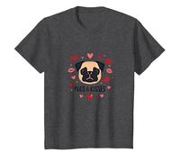 Pugs & Kisses: Adorable Dog Lover Valentine Romance Gift T-Shirt, Kids, Dark Heather Grey, 12 Years