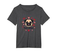 Pugs & Kisses: Adorable Dog Lover Valentine Romance Gift T-Shirt, Women's Plus, Dark Heather Grey, 4X