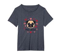 Pugs & Kisses: Adorable Dog Lover Valentine Romance Gift T-Shirt, Women's Plus, Heather Blue, 2X