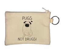 Pugs Not Drugs Cute Pug Key Chain Coin Purse Beige