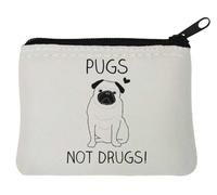 Pugs Not Drugs Cute Pug Neoprene Coin Purse Pouch 10x11cm White