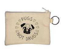 Pugs Not Drugs Key Chain Coin Purse Beige