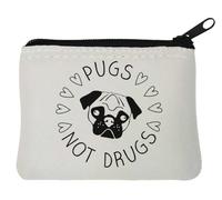 Pugs Not Drugs Neoprene Coin Purse Pouch 10x11cm White
