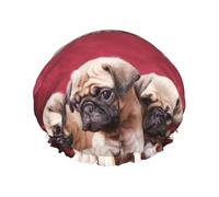 Pugs Sofas Blankets Color Photographs,Shower Cap Nightcap Double Layer Waterproof Elastic Bath Cap Reusable Hair Cap