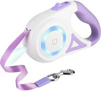 PUGTOW Retractable Dog Lead with Light, 5M/16Ft Extendable Lead, Tangle-Free for Medium Dogs Up to 20KG, Purple