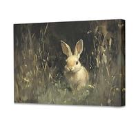 Pugwak Easter Bunny Spring Wall Art Canvas Prints - Retro Wildflower Field Wall Decor Framed Canvas Vintage Easter Rabbit Wall Art Painting Artwork for Bedroom Living Room Playroom Decor 11×14 Inch