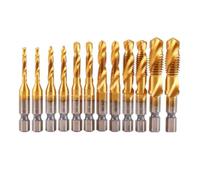 puhae 12pcs Titanium Coated HSS Tap Drill Bits Set Hex Shank Screw Thread Bit Screw Machine Compound Tap M3 M 4 M5 M6 M8 M10
