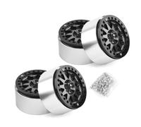 puhae 2.2 Inch Beadlock Wheel Rims Heavy Duty Alloy Fit for 1:10 RC Crawler SCX10-4 4Pcs-Set Silver Replacement Parts