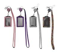 puhae 4 Sets Rhinestone Lanyard ID Card Holder Crystal Retractable Badge Reel Rhinestone Neck Lanyard Card Holder