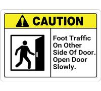Puhayexi Caution Foot Traffic On Other Side Of Door Wall Sign Metal Signs 12X8 Inch Rust Free Aluminum,Uv Ink Printing,Durable/Weatherproof Outdoor For Home