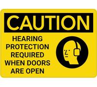 Puhayexi Caution Hearing Protection Required When Doors Open Wall Sign 8X12 Inch Rust Free Aluminum Easy To Read & Sturdy Keep Out Outdoor Metal Signs For Home Farm Yard