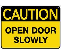 Puhayexi Caution Open Door Slowly Wall Sign 12 X 8 Inch Metal Sign, Rustproof Aluminum, Multicolor