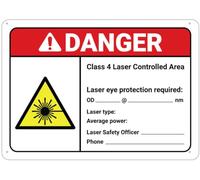 Puhayexi Danger Class 4 Laser Controlled Area Write In Sign 8X12 Inch Rust Free Aluminum,Uv Ink Printing,Indoor Or Outdoor Use