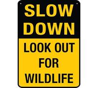 Puhayexi Slow Down Look Out For Wildlife Sign For House Door Office Business Yard,Metal Aluminum Rust Free Sign - 12"" X 8"", Pre-Drilled Holes, Weather Resistant