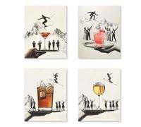 PUHEI Vintage Winter Ski Party Cocktail Wall Art Prints Set of 4, Winter Apres Ski Lodge Wall Posters Decor for Home Living Room Bedroom, Skiing Gifts for Women Poster Prints (8x10 Inches UNFRAMED)