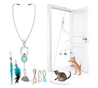 PUHOHUN Interactive Cat Toy - Indoor Adult Cat Toys | Automatic Silent Door Mounted Scratching Post with Wire, Catnip, Feather and Mice to Relieve Boredom
